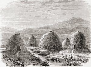 Capanni abitati a Uig, Isola di Lewis nelle Ebridi Esterne nel 1859, da 