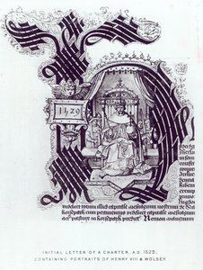 Lettera iniziale di una carta contenente ritratti di Enrico VIII e Wolsey, 1529