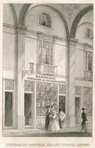 Interno di Lowther Arcade, Strand, Londra, con Harrison, gioielliere e argentiere