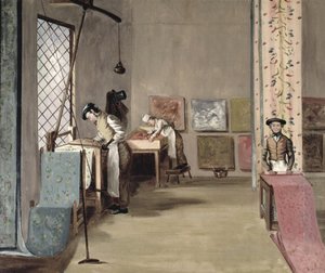 Interno di una fabbrica di carta da parati da English School