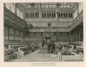 Interno della Camera dei Comuni, Westminster, Londra da English School