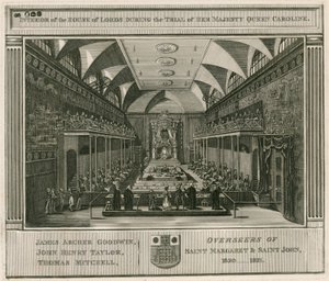 Interno della Camera dei Lord durante il processo di Sua Maestà la Regina Carolina da English School
