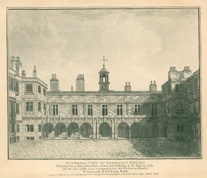 Vista interna di Somerset House, The Strand, Londra; basata su una stampa disegnata da W Moss nel 1777 da English School