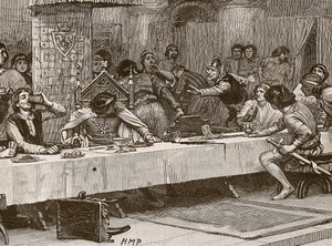 Interruzione della cena di Natale di Balliol, illustrazione da Cassells Illustrated History of England da English School