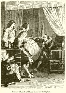 Incontro di Giacomo I con il principe Carlo e Buckingham da English School