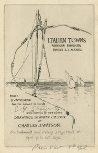 Invito a una mostra di disegni ad acquerello di Charles J Watson da English School