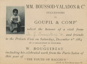 Invito a una mostra di opere di William Bouguereau da English School