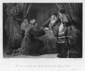 Isacco benedice Giacobbe, Genesi XXVII, 22 (incisione) da English School