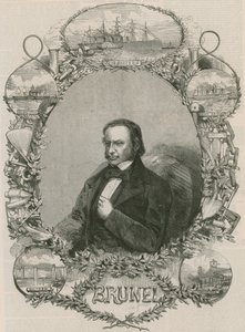 Isambard Kingdom Brunel circondato da alcune delle sue realizzazioni da English School