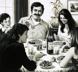 Famiglia italiana che mangia spaghetti a cena da English School