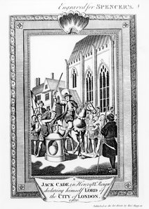 Jack Cade (m.1450) nel regno di Enrico VI dichiara se stesso signore della città di Londra, inciso per Spencer da English School