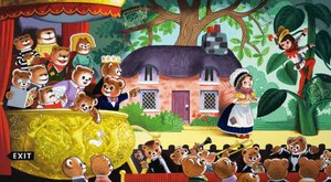 Jack e il fagiolo magico osservati da orsetti di peluche da English School