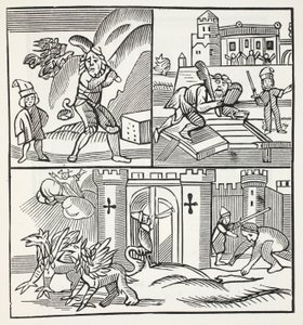 Jack e i giganti, illustrazione da Chap-books del XVIII secolo di John Ashton, pub. 1882 da English School