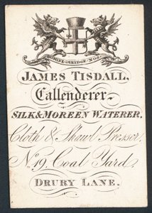 James Tisdall, Callenderer, seta e moreen waterer, biglietto da visita da English School