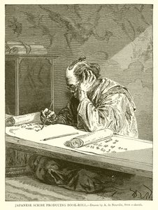 Scrivano giapponese che produce un rotolo di libro da English School
