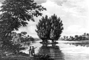 Tomba di Jean-Jacques Rousseau (1712-78) a Ermenonville, da Un Tour Sportivo in Francia in una Serie di Lettere al Conte di Darlington di Colonnello Thomas Thornton, pubblicato nel 1806 da English School