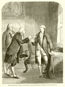 John Adams, primo ambasciatore americano alla corte inglese, presentato a re Giorgio III da English School