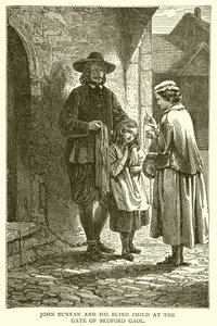 John Bunyan e il suo bambino cieco al cancello della prigione di Bedford da English School