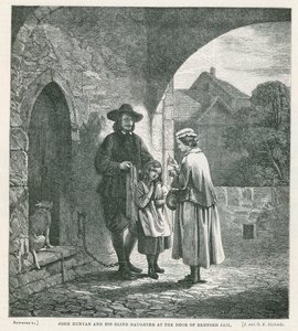 John Bunyan e sua figlia cieca alla porta della prigione di Bedford da English School