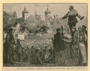 John Burns che parla a una riunione di scaricatori a Tower Hill da English School