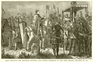 Il figlio di Giovanni Hunyadi, Mattia Corvino, e Giorgio Podiebrad nel campo davanti a Spielberg nel 1468 da English School