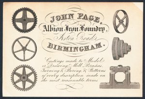 John Page, Albion Iron Foundry, biglietto commerciale da English School