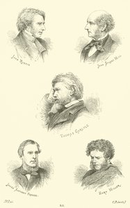 John Ruskin, John Stuart Mill, Thomas Carlyle, James Anthony Froude, Hugh Miller da English School
