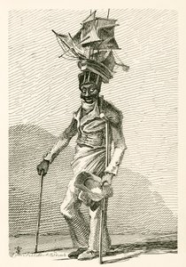 Joseph Johnson, un marinaio nero, con un modello della nave Nelson sul suo cappello da English School