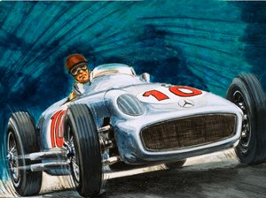 Juan Manuel Fangio alla guida di una Mercedes-Benz da English School