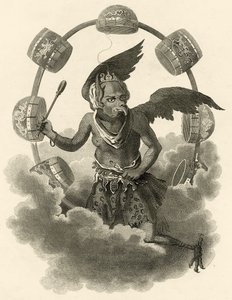 Giove, un idolo dei Cinesi, illustrazione da The World: or the present State of the Universe, being a General and Complete Collection of Modern Voyages and Travels, di Cavendish Pelham, pubblicato a Londra