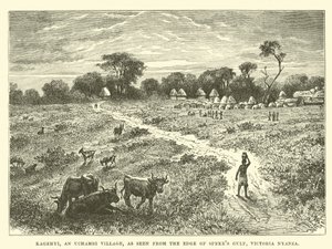 Kagehyi, un villaggio di Uchambi, visto dal bordo del Golfo di Speke, Victoria Nyanza da English School
