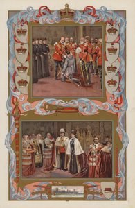 I primi atti di Re Edoardo VII come sovrano nel 1901 (litografia a colori)
