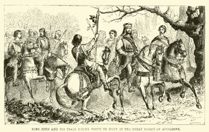 Re Giovanni e il suo seguito in partenza per la caccia nella Grande Foresta del Middlesex da English School