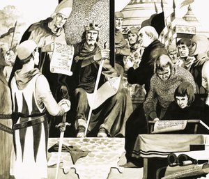 Re Giovanni si prepara a firmare la Magna Carta a Runnymede