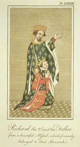 Re Riccardo II con suo padre Edoardo, il Principe Nero, illustrazione da The Complete View of the Dress and Habits of the People of England Volume II, pubblicato 1799 da English School