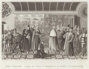Re Riccardo rinuncia alla sua corona e al suo regno al duca di Lancaster da English School