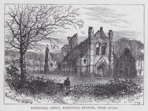 Abbazia di Kirkstall, Stazione di Kirkstall, vicino a Leeds (incisione) da English School