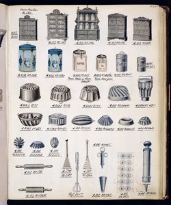 Stoccaggio e utensili da cucina da un catalogo commerciale di beni domestici e accessori, c.1890-1910
