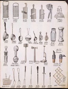 Utensili da cucina, da un catalogo commerciale di beni domestici e accessori, c.1890-1910 da English School