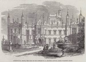 Knebworth, Herts, la residenza di Sir Edward E L Bulwer Lytton, baronetto, fronte del giardino da English School
