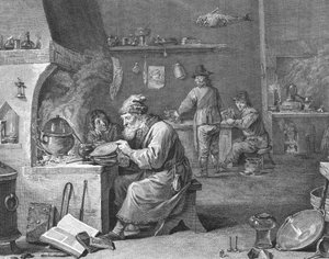 Laboratorio di un alchimista, XVIII o XIX secolo da English School