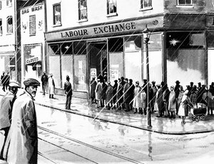 Ufficio di collocamento nel Regno Unito nove mesi dopo il crollo di Wall Street del 1929