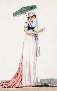 Elegante abito estivo da donna con parasole, di Delacourt, 1770 da English School