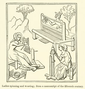 Donne che filano e tessono, da un manoscritto del XV secolo da English School