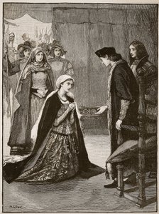 Lady Catherine Gordon davanti a Enrico VII, illustrazione da Cassells Illustrated History of England da English School