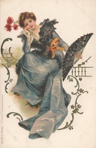 Signora con ventaglio e fiori