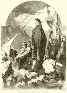 Sbarco del Cavaliere di St. George in Scozia da English School