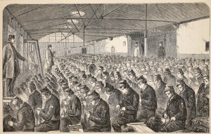 Grande sala per la lavorazione della stoppa (sotto il Sistema Silenzioso) alla Casa di Correzione di Middlesex, Coldbath Fields, illustrazione da The Criminal Prisons of London and Scenes from Prison Life di Henry Mayhew e John da English School