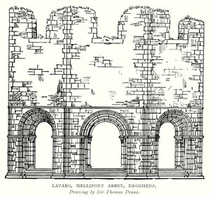 Lavabo, Abbazia di Mellifont, Drogheda (incisione) da English School