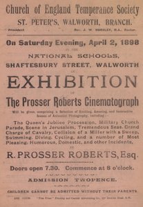 Volantino pubblicitario di una mostra del Cinematografo Prosser Roberts da English School